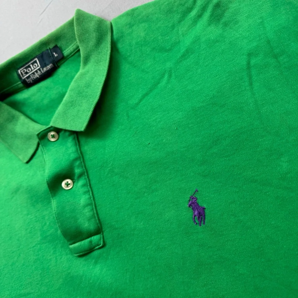 Polo Ralph Lauren Mens Green Short Sleeve Pique Polo Shirt Purple Pony Large